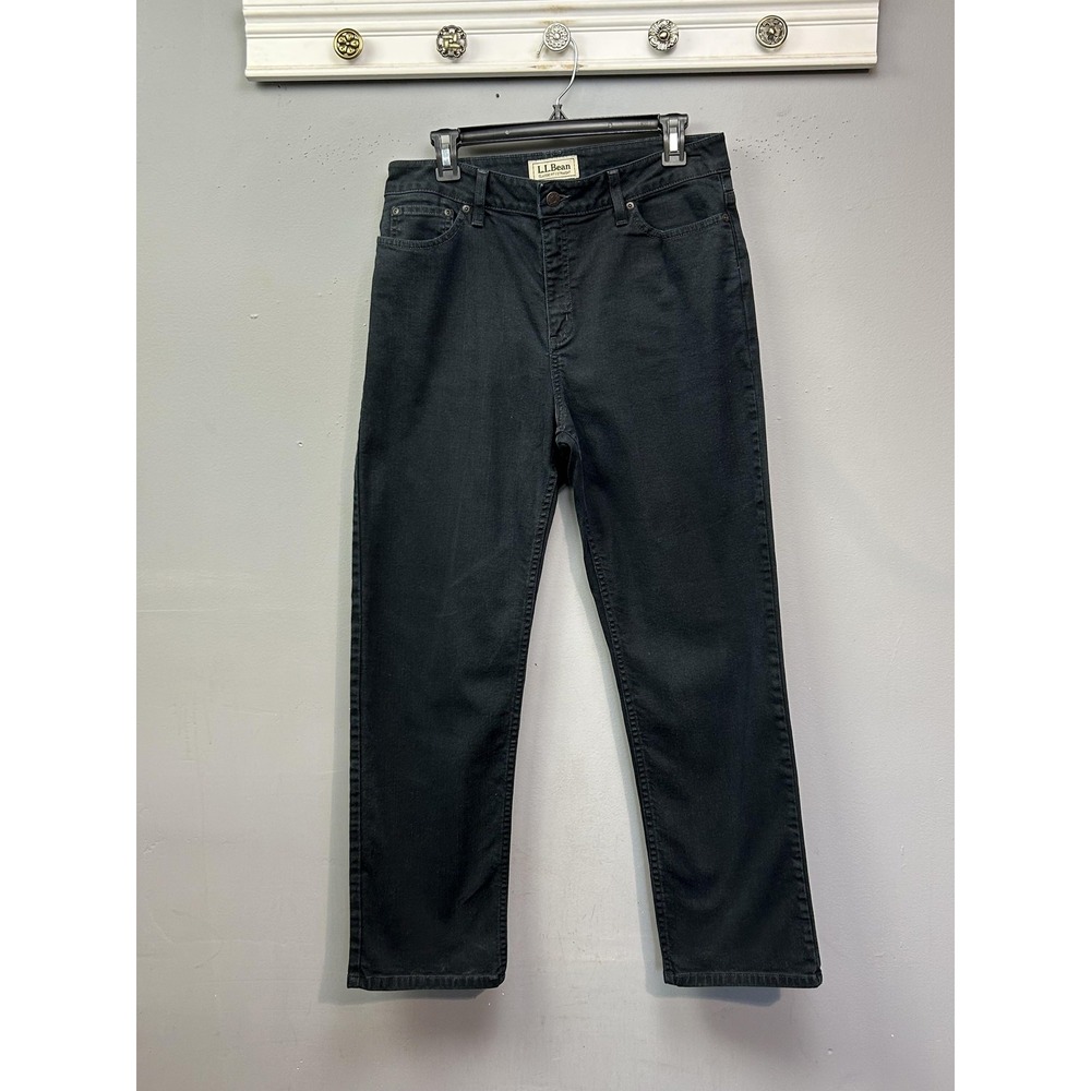 L.L.Bean Jeans Womens 10 Black High Rise Straight Stretch Denim Classic Fit